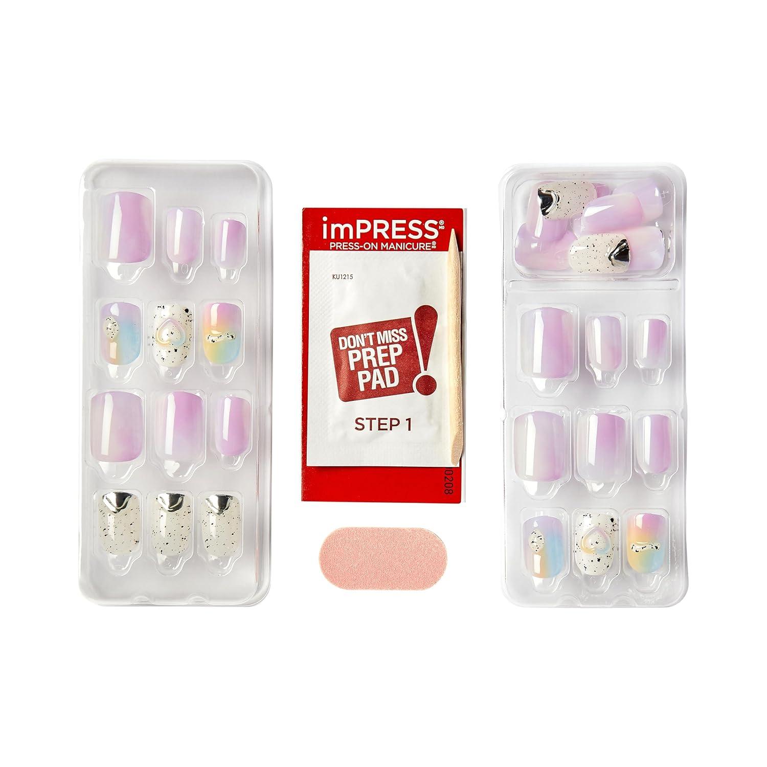 imageKISS imPRESS PressOn Manicure Premium Collection Fake Nails Sweet Life Purple Jelly Squiggle Short ampamp Square Easy To Apply Super Hold Chip Proof Smudge Proof No Dry Time Durable 30 Count