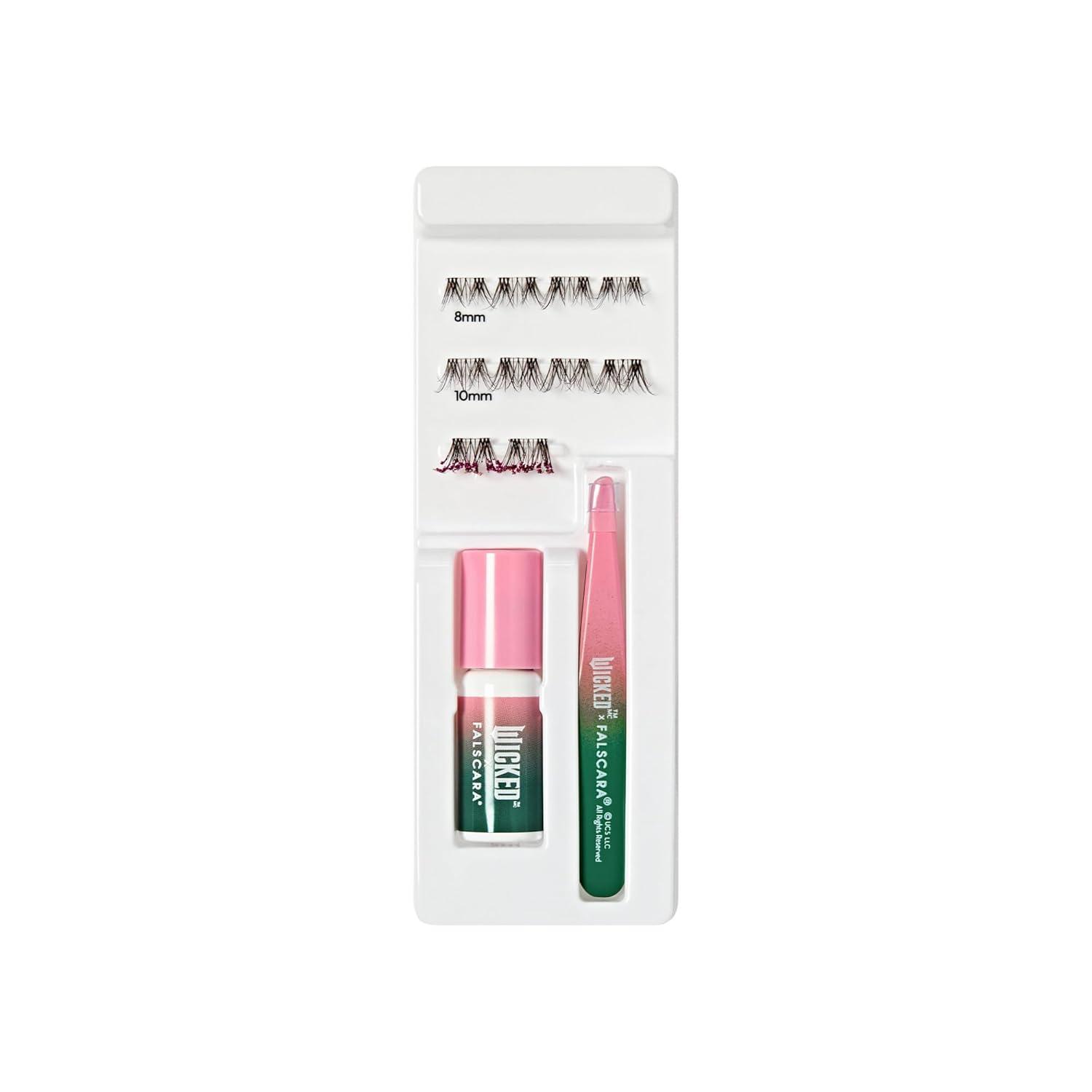 imageWICKED X FALSCARA False Eyelashes Lash Extension Kit Normal is Overrated 10 Lash Clusters 8mm10mm Medium Volume Yellow ampamp Purple Glitter Mini Bond Green ampamp Pink Mini ApplicatorRejoicify