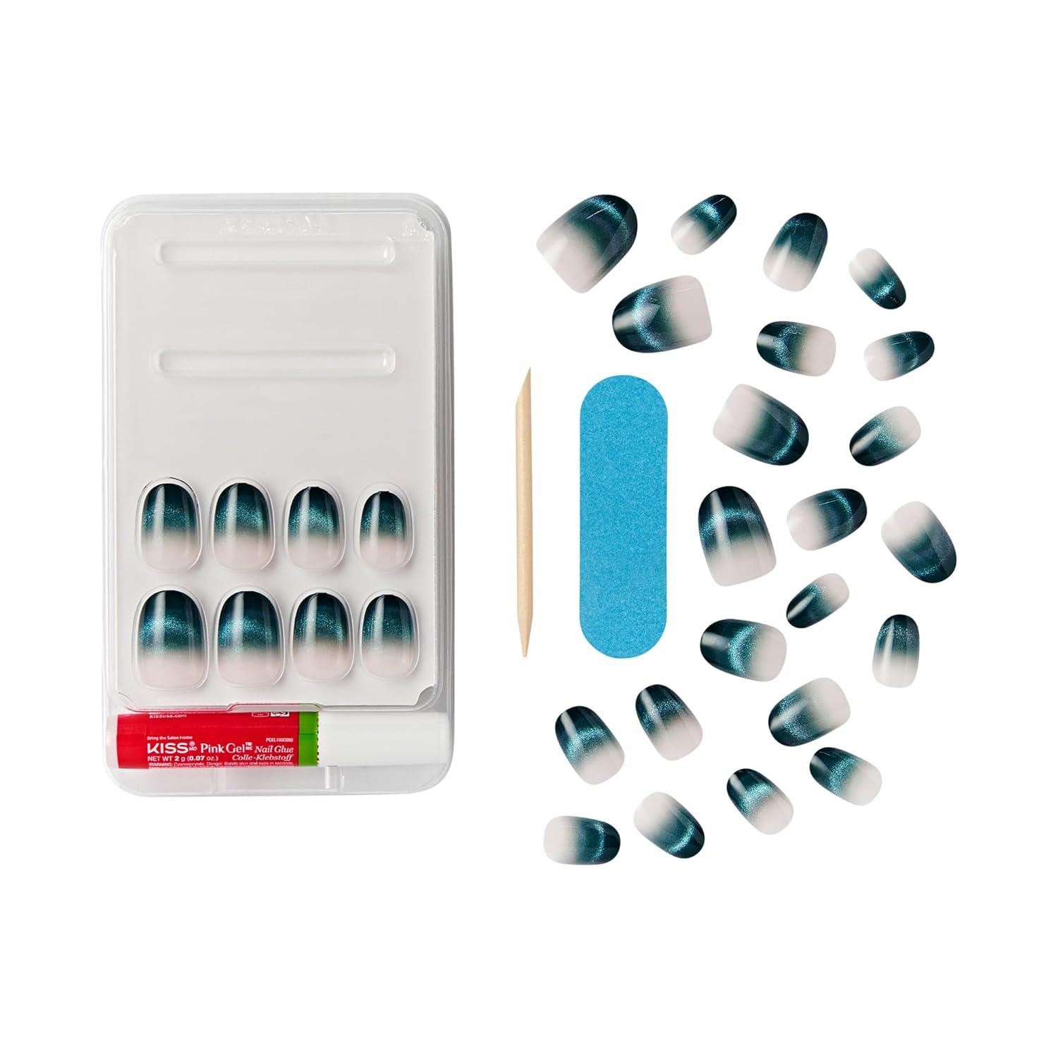 imageWICKED X KISS Press On Nails Almond Shiz Chemistry Club Blue Medium Waterproof Chip Proof Smudge Proof 28 Fake Nails Pink Gel Nail Glue 2g Mini Nail File ampamp Manicure StickDont Hide your Magic