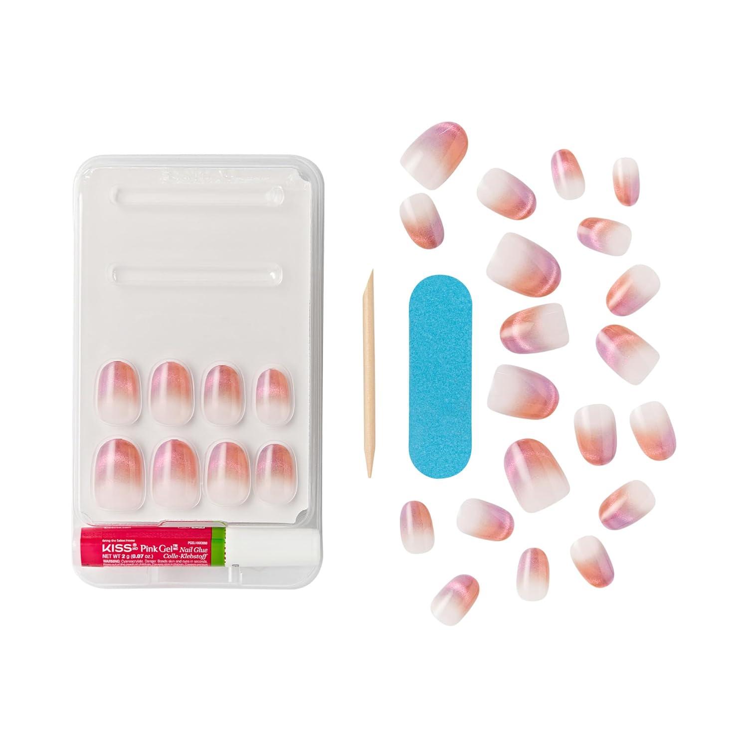 imageWICKED X KISS Press On Nails Almond Shiz Chemistry Club Blue Medium Waterproof Chip Proof Smudge Proof 28 Fake Nails Pink Gel Nail Glue 2g Mini Nail File ampamp Manicure StickPink Perfection