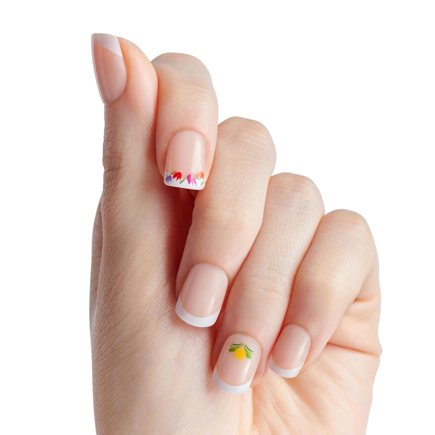 imageWICKED X imPRESS Press On Nails New Improved Adhesive Up To 10 Day Hold Beautifical White Medium Oval Includes 30 Fake Nails 1 Prep Pad 1 Manicure Stick 1 Mini FileRainbow of Blooms