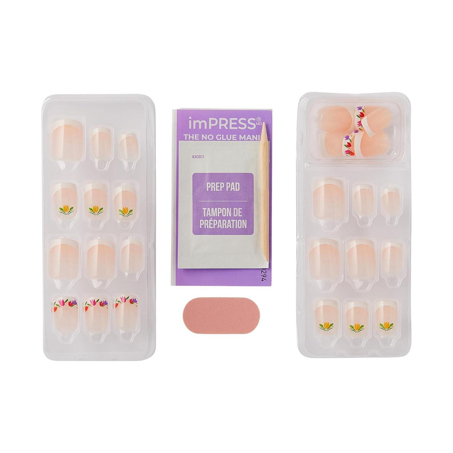 imageWICKED X imPRESS Press On Nails New Improved Adhesive Up To 10 Day Hold Beautifical White Medium Oval Includes 30 Fake Nails 1 Prep Pad 1 Manicure Stick 1 Mini FileRainbow of Blooms