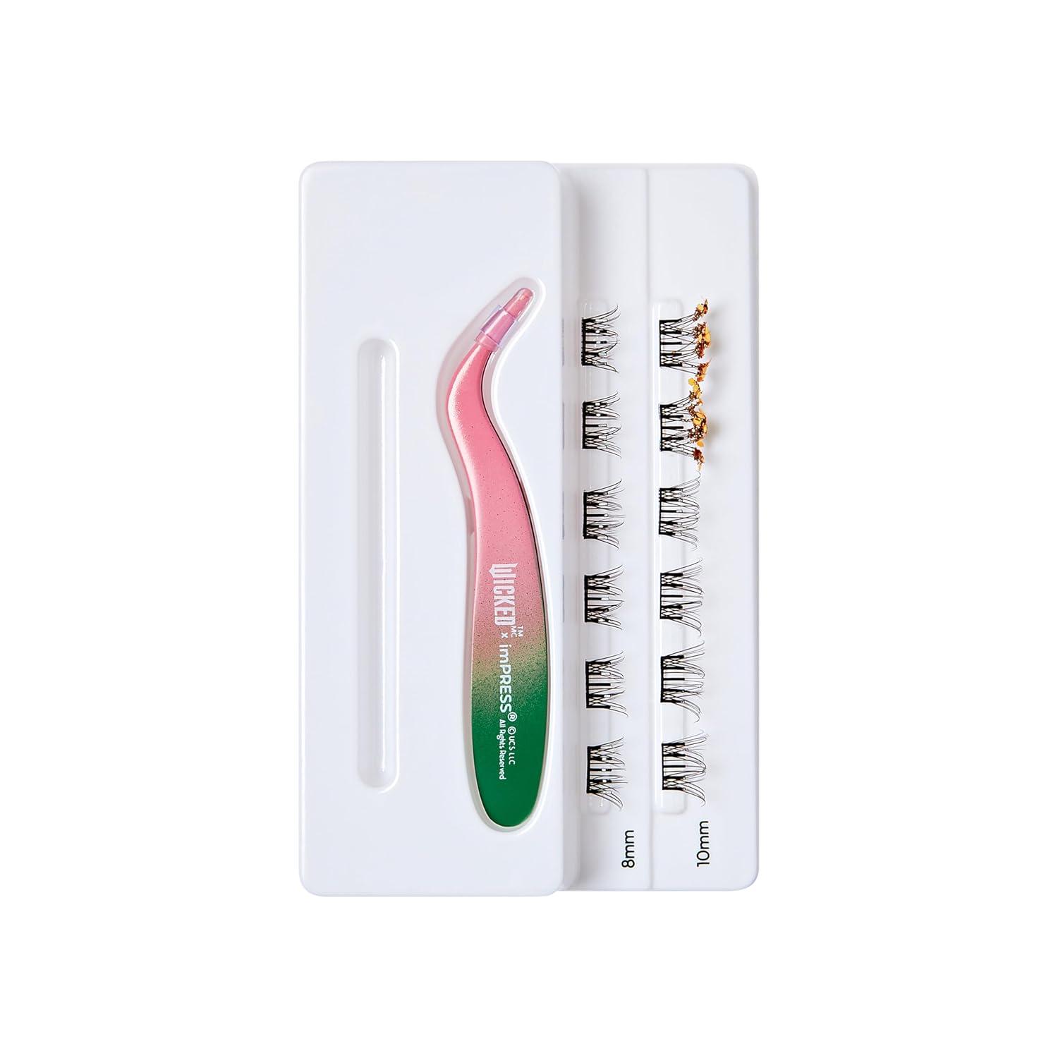 imageWICKED X imPRESS Press On Self Adhesive Eyelashes Welcome to OZ 8mm10mm Natural Volume Press On Lashes Pink Glitter No Glue Needed 12 Lash Clusters ampamp NonStick Mini ApplicatorMagic Unleashed