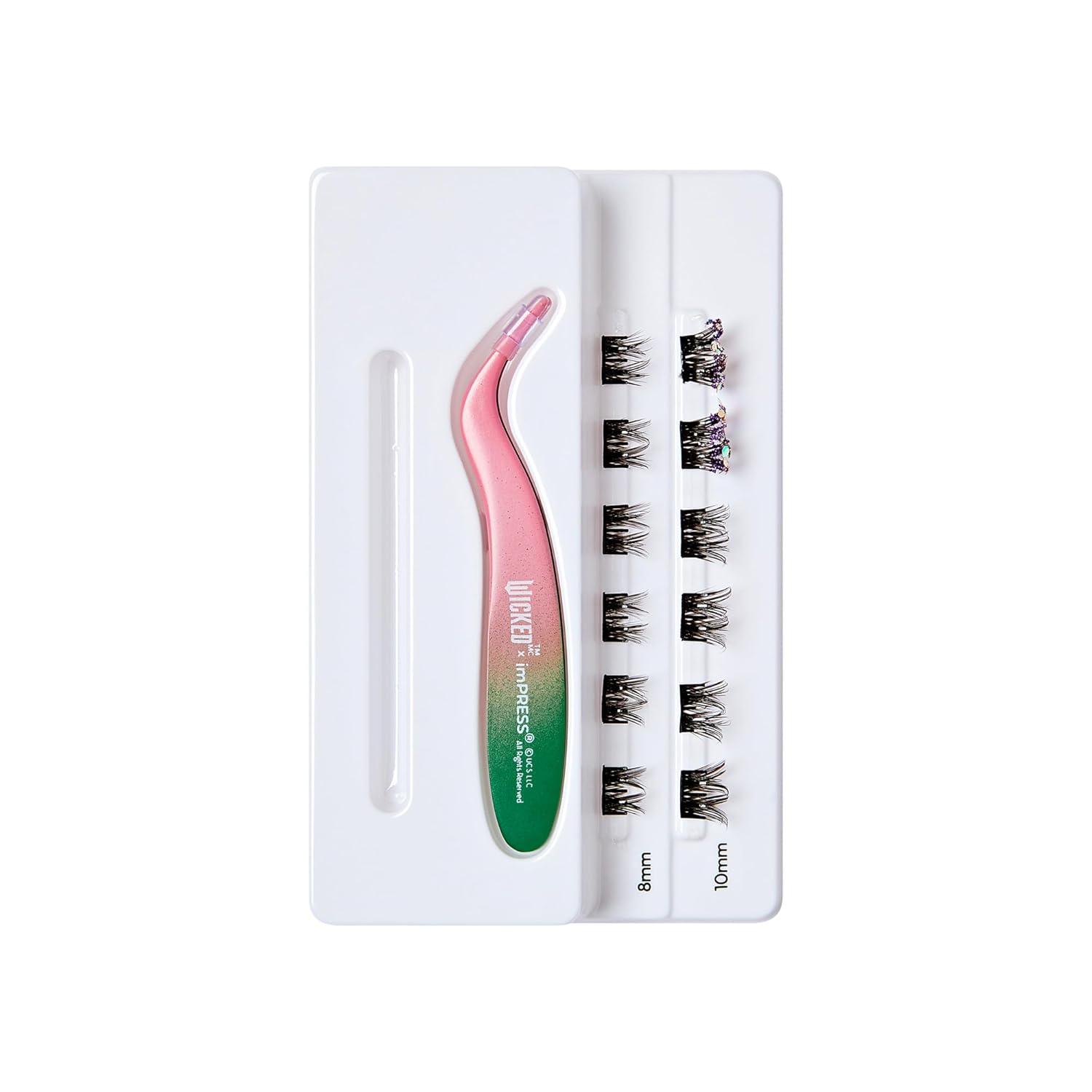 imageWICKED X imPRESS Press On Self Adhesive Eyelashes Welcome to OZ 8mm10mm Natural Volume Press On Lashes Pink Glitter No Glue Needed 12 Lash Clusters ampamp NonStick Mini ApplicatorFantabulous