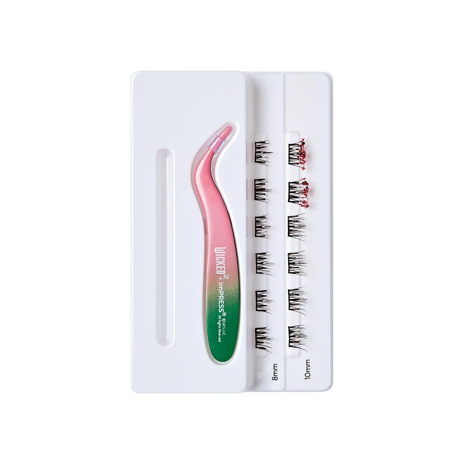 imageWICKED X imPRESS Press On Self Adhesive Eyelashes Welcome to OZ 8mm10mm Natural Volume Press On Lashes Pink Glitter No Glue Needed 12 Lash Clusters ampamp NonStick Mini ApplicatorWelcome to OZ