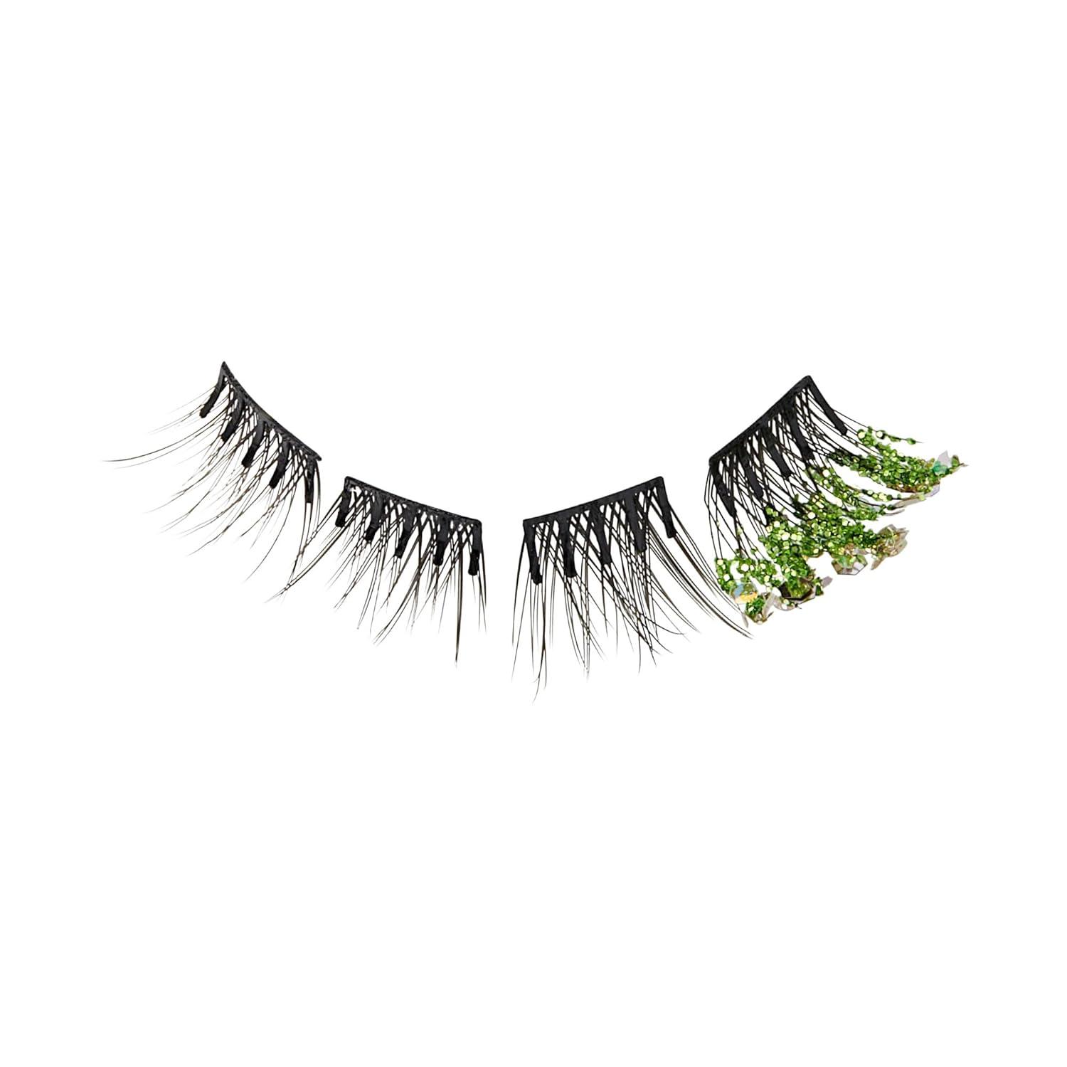 imageWICKED X imPRESS Press On Self Adhesive Eyelashes Wickedly Beautiful 12 Lash Clusters 8mm10mm Natural Volume Green Glitter Pink ampamp Green Mini Applicator8mm10mm Pack of 2