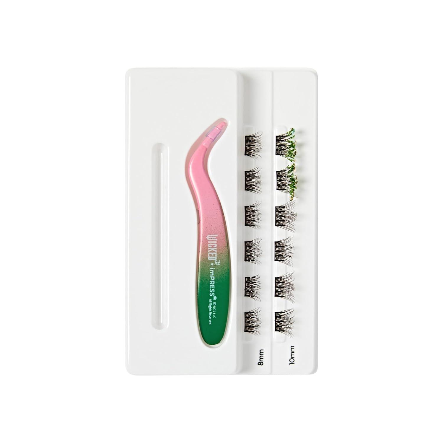 imageWICKED X imPRESS Press On Self Adhesive Eyelashes Wickedly Beautiful 12 Lash Clusters 8mm10mm Natural Volume Green Glitter Pink ampamp Green Mini Applicator8mm10mm Pack of 2