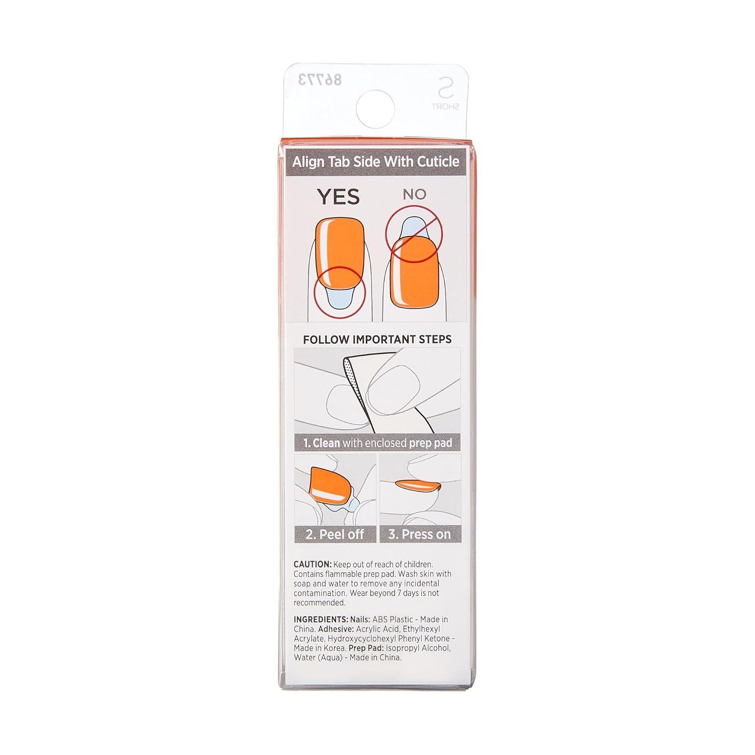 imageimPRESS Color Press On Nails Sweet Mango Solid Orange Short Squoval PureFit Technology Patented Super Hold Adhesive Chip Proof Smudge Proof Mini Nail File Manicure Stick ampamp 30 Fake Nails