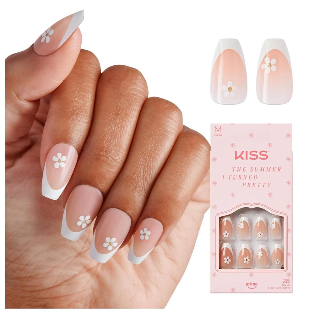 imageKISS The Summer I Turned Pretty French Tip Press On Nails Sunlit Days Medium Coffin Includes Pink Gel Nail Glue 2g Mini Nail File Cuticle Stick ampamp 28 Fake NailsSunlit Days