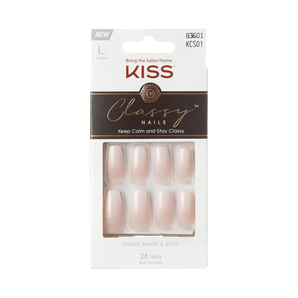 imageKISS Classy French Nail Manicure Kit with Gel FinishMediumCoffin ShapedIncludes Pink Nail Glue Net Wt 2 g 007ozMini Nail FileManicure Stick 28 Fake NailsCozy Meets Cute28 CountBeYouTiful