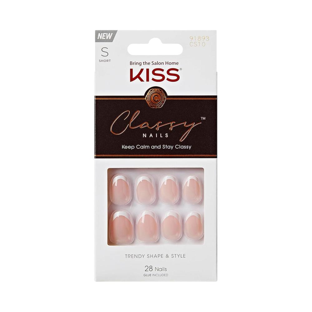 imageKISS Classy French Nail Manicure Kit with Gel FinishMediumCoffin ShapedIncludes Pink Nail Glue Net Wt 2 g  007ozMini Nail FileManicure Stick 28 Fake NailsCozy Meets Cute28 CountExclusive Only