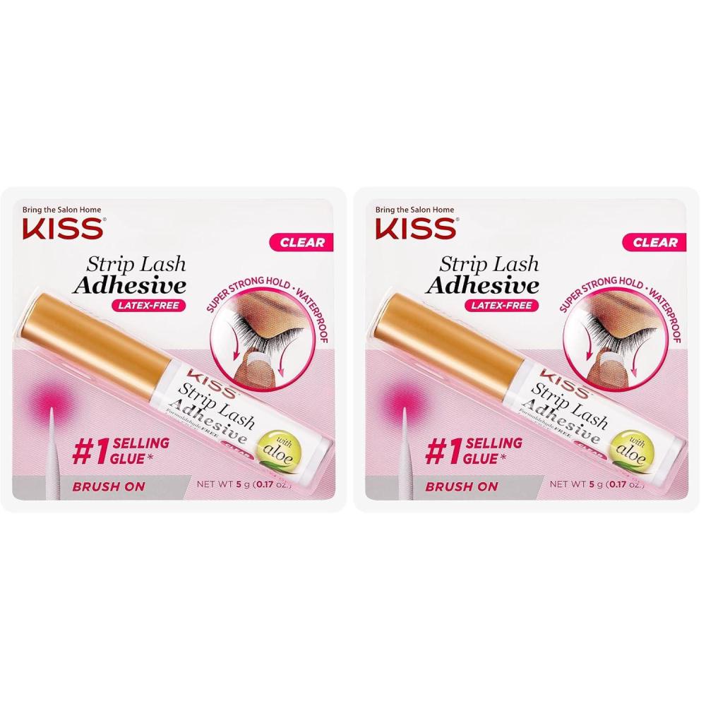 imageKISS Clear Strip Lash Adhesive With Aloe Waterproof Formaldehyde and Latex Free Odor Free Cruelty Free Super Strong Hold Eyelash Glue with Brush Applicator 017 Oz017 Ounce Pack of 2
