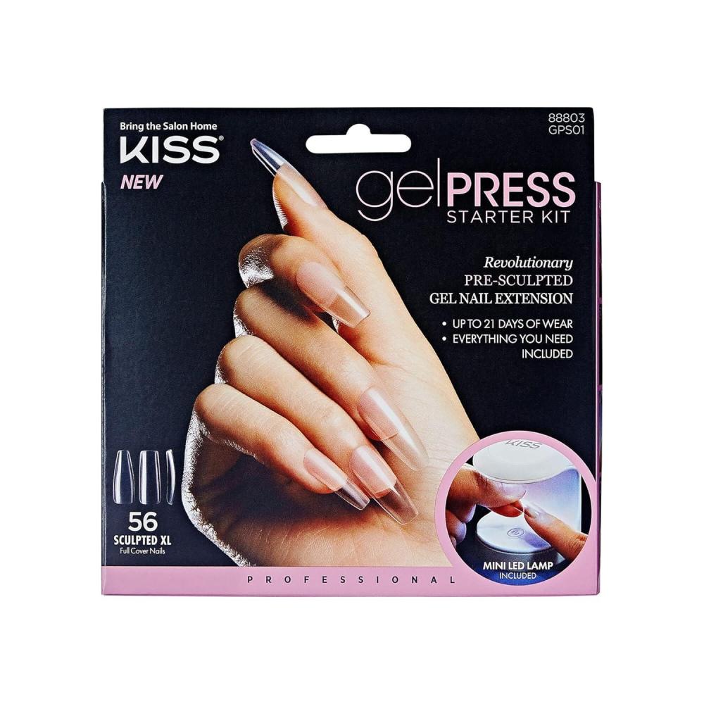 imageKISS GelPress Professional Gel Nail Starter Kit Includes 56 PreSculpted Gel Nail Extensions UV Gel 1 LED Lamp 67 mL Primer 1 Nail File 1 Manicure Stick