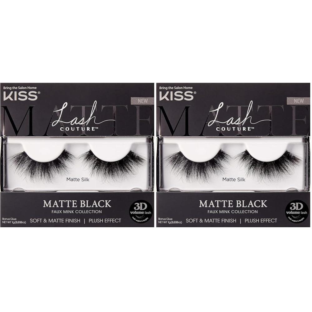 imageKISS Lash Couture 3D Matte False Eyelashes Matte Satin 16 mm Includes 1 Pair Of Lash Contact Lens Friendly Easy to Apply Reusable Strip Lashes1 Pair Pack of 2