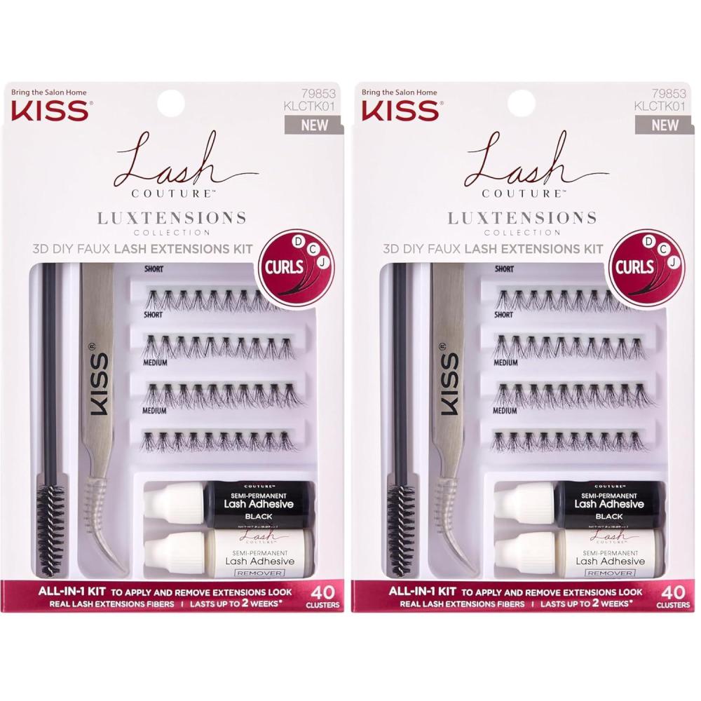 imageKISS Lash Couture Lash Mapping Kit with 3 Mapping Stickers SemiPermanent Lash Adhesive Adhesive Remover Tweezers Spoolie Micro Brush and 42 Lash Clusters21 Pair Pack of 11 Count Pack of 2
