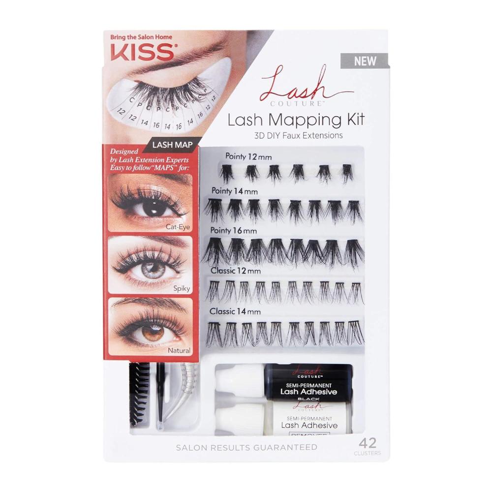 imageKISS Lash Couture Lash Mapping Kit with 3 Mapping Stickers SemiPermanent Lash Adhesive Adhesive Remover Tweezers Spoolie Micro Brush and 42 Lash Clusters21 Pair Pack of 121 pair Pack of 1