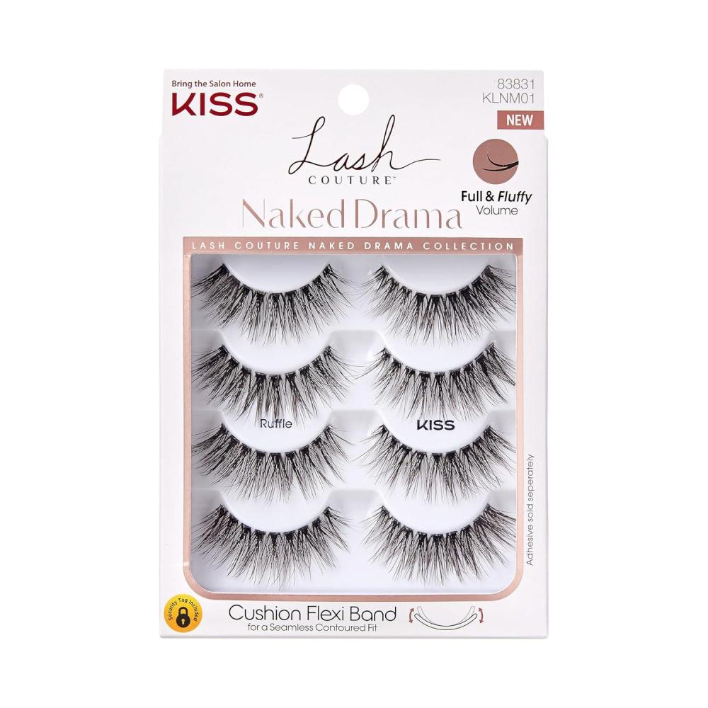 imageKISS Lash Couture Naked Drama Collection False Eyelashes with Cushion Flexi Band Full ampamp Fluffy Volume Easy to Apply Reusable Lash Clusters Style Tulle 10 mm 1 Pair Fake Eyelashes4 Pair Pack of 1