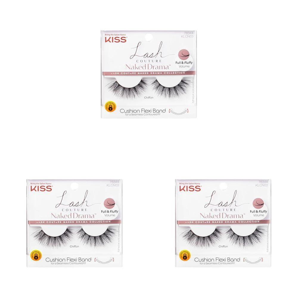 imageKISS Lash Couture Naked Drama Collection False Eyelashes with Cushion Flexi Band Full ampamp Fluffy Volume Easy to Apply Reusable Lash Clusters Style Tulle 10 mm 1 Pair Fake Eyelashes1 Pair Pack of 3