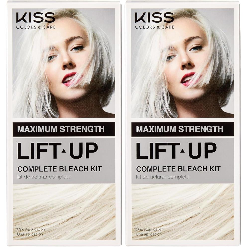 imageKISS Lift Up Complete Hair Bleach Kit Rose Pink Toner Gentle Conditioning Formula for All Hair Types Reduces Brassiness Includes 6Pc DIY Bleach KitBleach