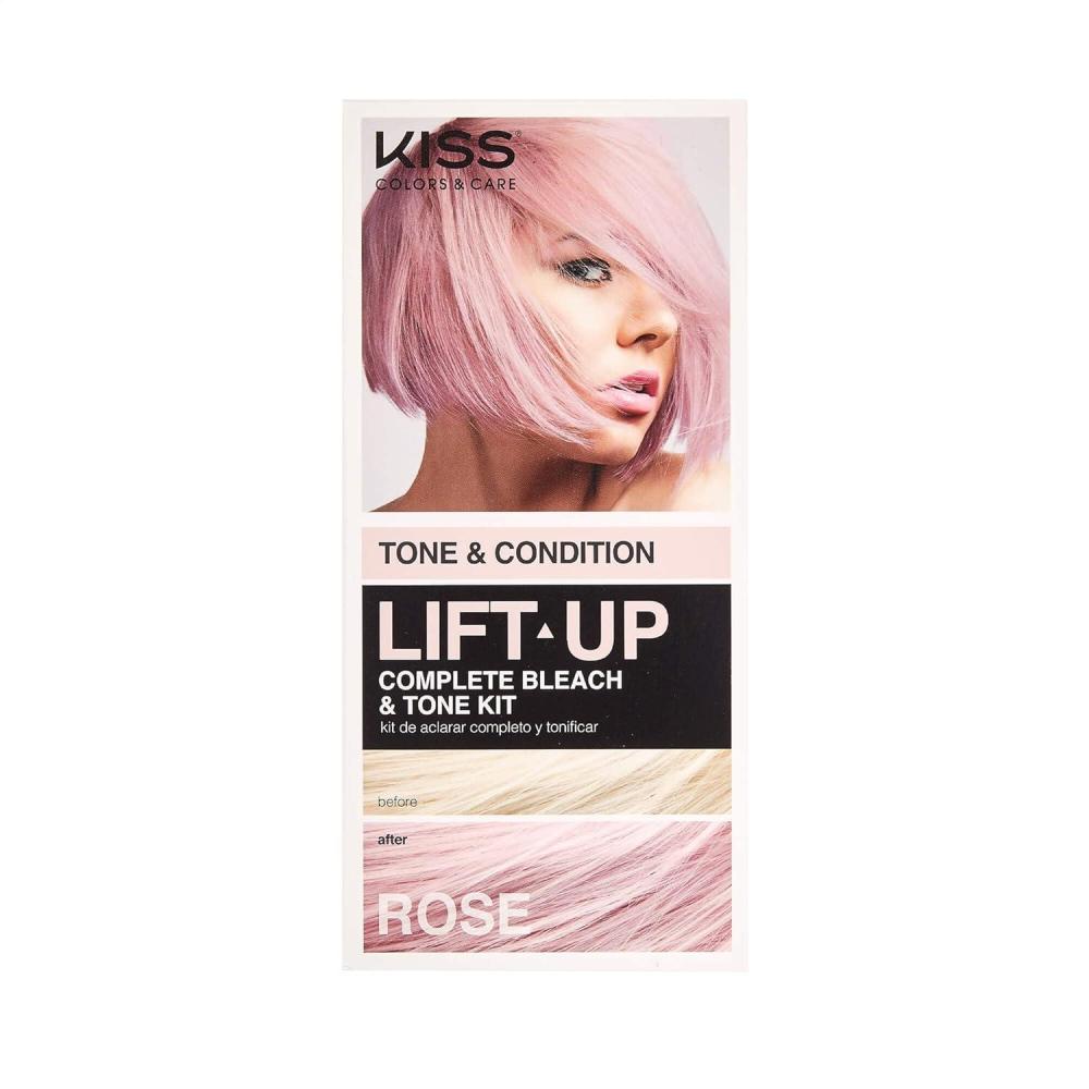 imageKISS Lift Up Complete Hair Bleach Kit Rose Pink Toner Gentle Conditioning Formula for All Hair Types Reduces Brassiness Includes 6Pc DIY Bleach KitRose Bleach  Tone