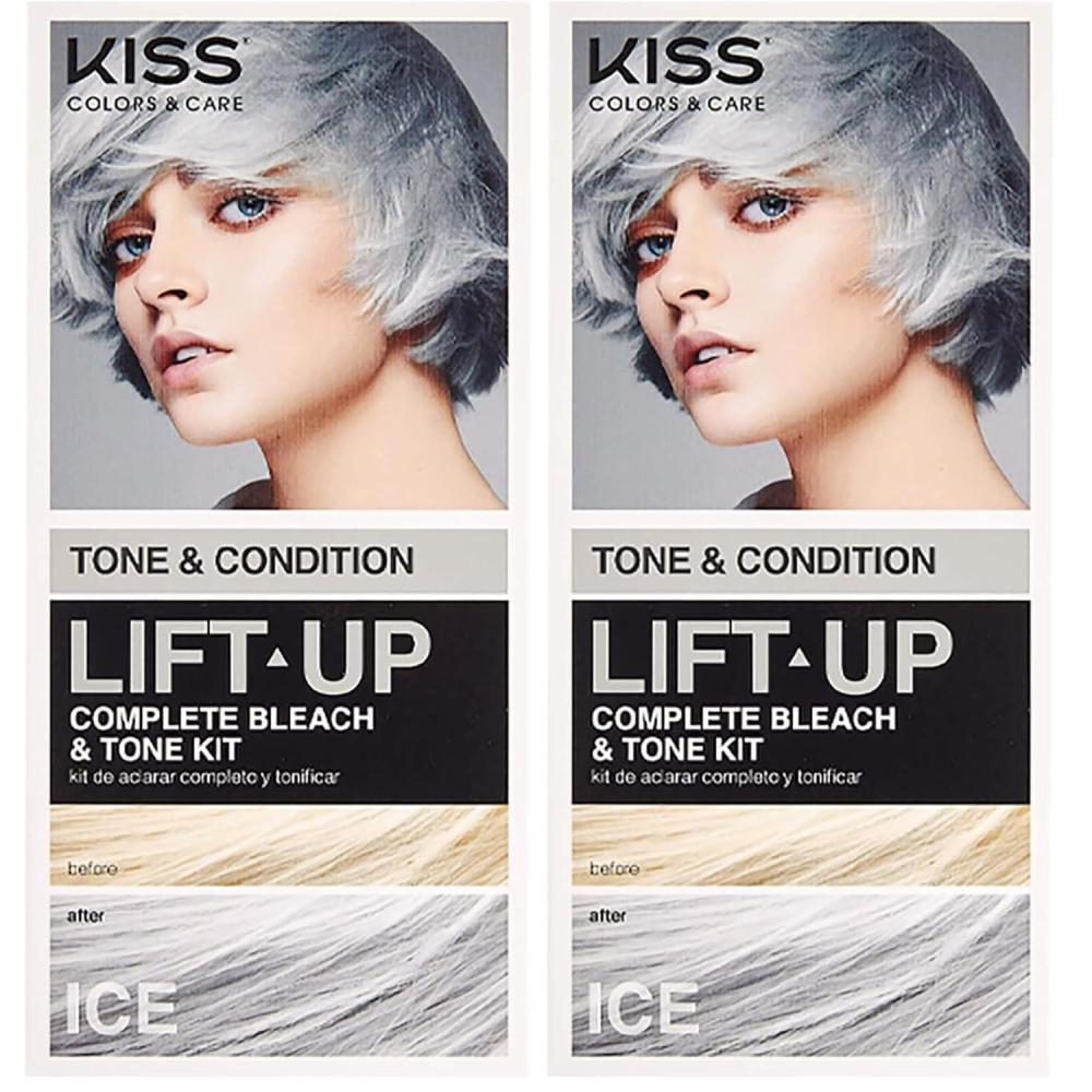 imageKISS Lift Up Complete Hair Bleach ampamp Icy Silver Toner Kit Gentle Conditioning Formula that Reduces Brassiness Complete 6Pc DIY Bleach Kit ICE Pack of 2