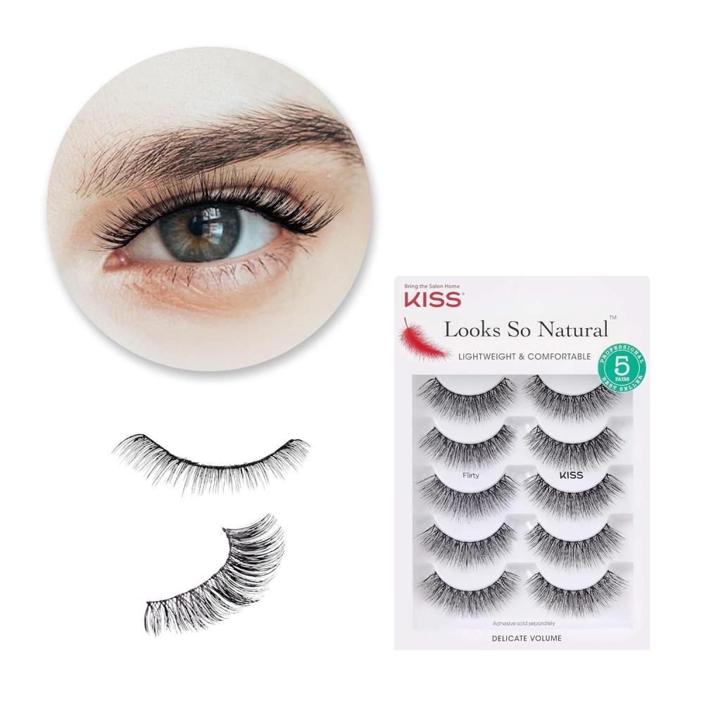 imageKISS Looks So Natural False Eyelashes Double Pack Lightweight ampamp Comfortable Tapered End Technology Reusable CrueltyFree Contact Lens Friendly Style Sultry 2 Pairs Fake EyelashesFlirty