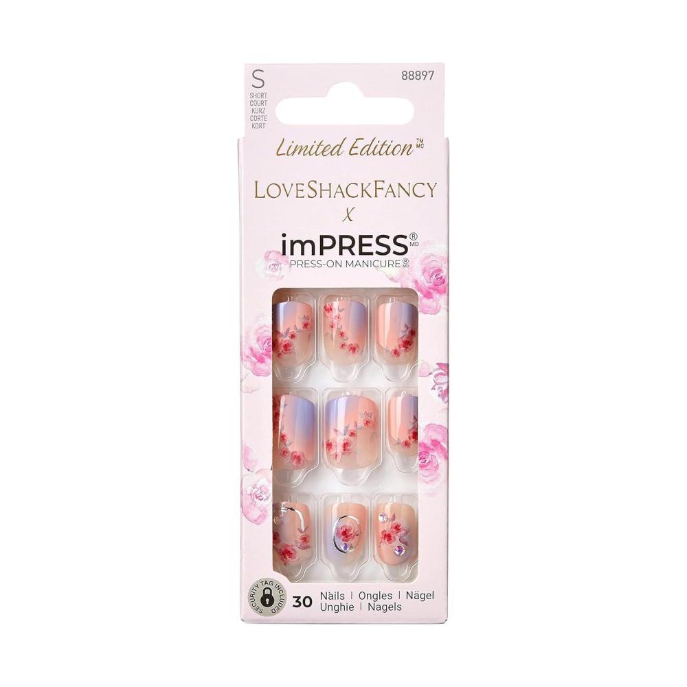 imageKISS LoveShackFancy x imPRESS PressOn Manicure Limited Edition Style quotSunkissed Peachquot Short Square Pink PressOn Nails Includes Prep Pad Mini Nail File Cuticle Stick ampamp 30 Fake NailsPink