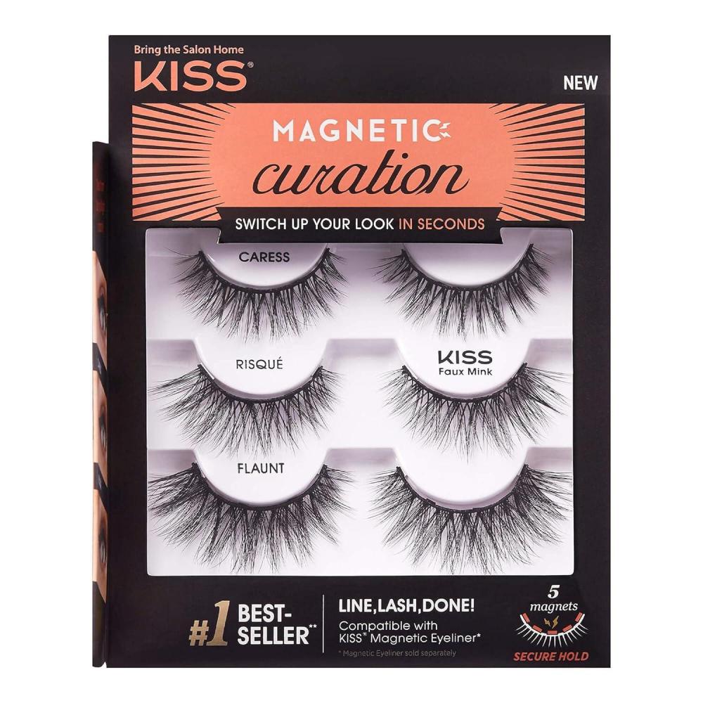 imageKISS Magnetic Lash 01 Synthetic False Eyelashes with Magnets Under and Over Your Upper Lashes No Glue Needed Lightweight Reusable Contact Lens Friendly Cruelty Free with Lash Applicator 1 PairCuration Kit