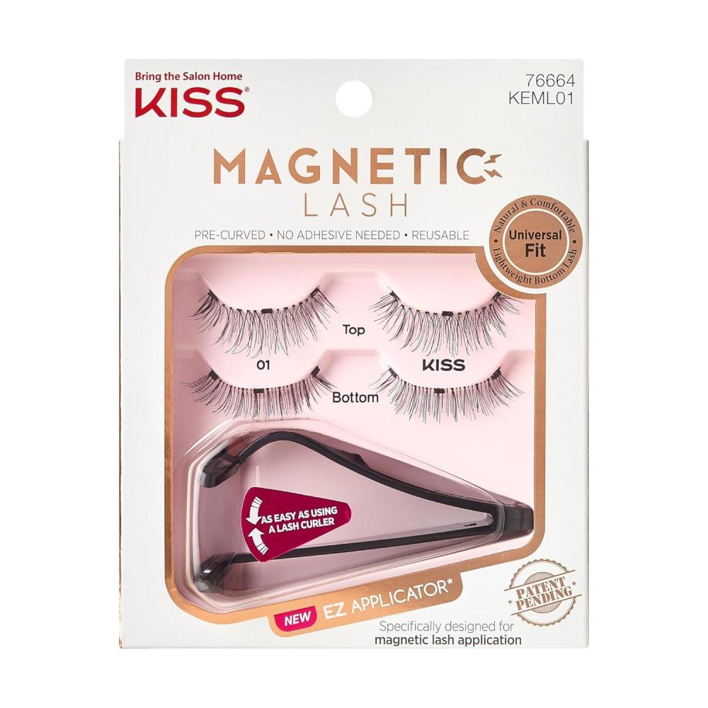 imageKISS Magnetic Lash 01 Synthetic False Eyelashes with Magnets Under and Over Your Upper Lashes No Glue Needed Lightweight Reusable Contact Lens Friendly Cruelty Free with Lash Applicator 1 PairMagnetic Lash