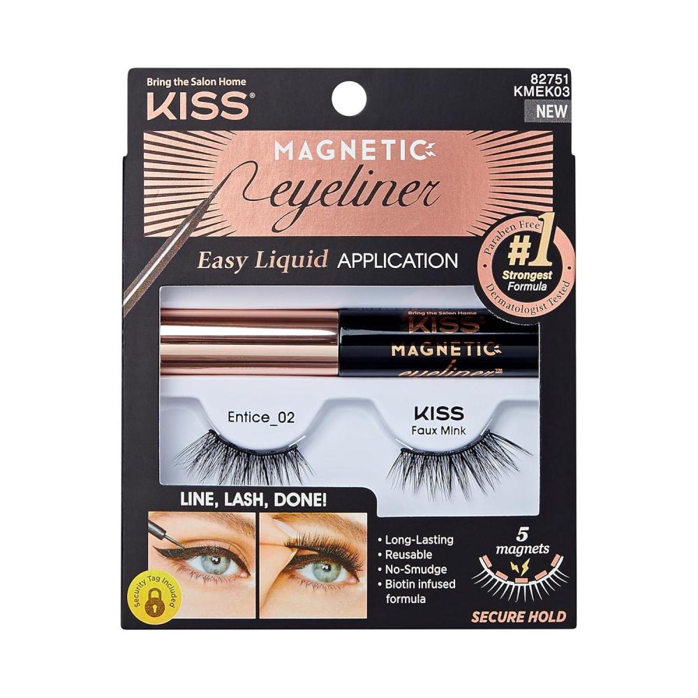 imageKISS Magnetic Lash 01 Synthetic False Eyelashes with Magnets Under and Over Your Upper Lashes No Glue Needed Lightweight Reusable Contact Lens Friendly Cruelty Free with Lash Applicator 1 PairEntice