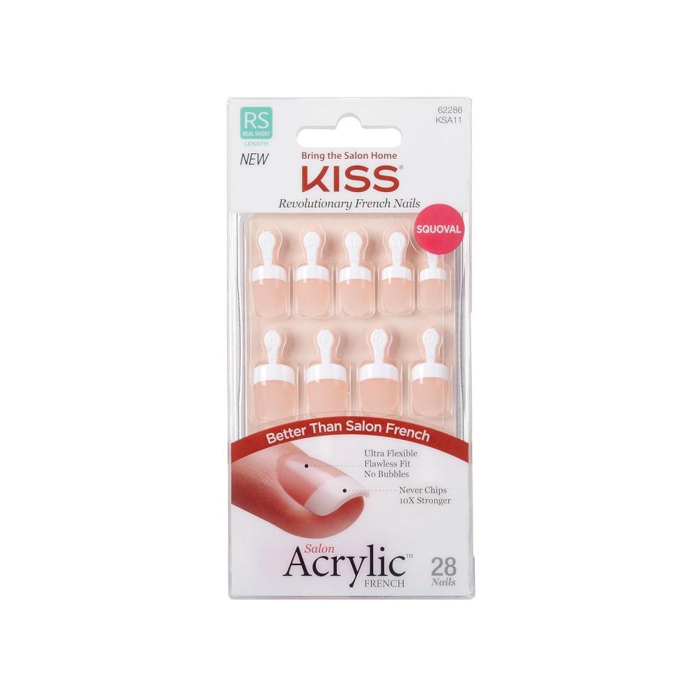 imageKISS Salon Acrylic Press On Nails Nail glue included Sugar Rush French Medium Size Square Shape Includes 28 Nails 2g Glue 1 Manicure Stick 1 Mini FilePower Play