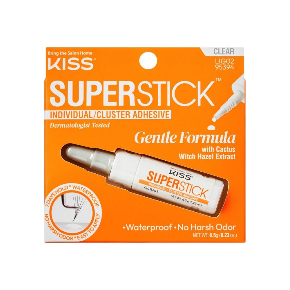 imageKISS Super Stick Individual Lash Cluster Adhesive Gentle Formula 7 Day Hold Cactus ampamp Witch Hazel Extract Dermatologist Tested Waterproof Lash Glue No Harsh Odor Net Wt 65g 023 oz BlackClear