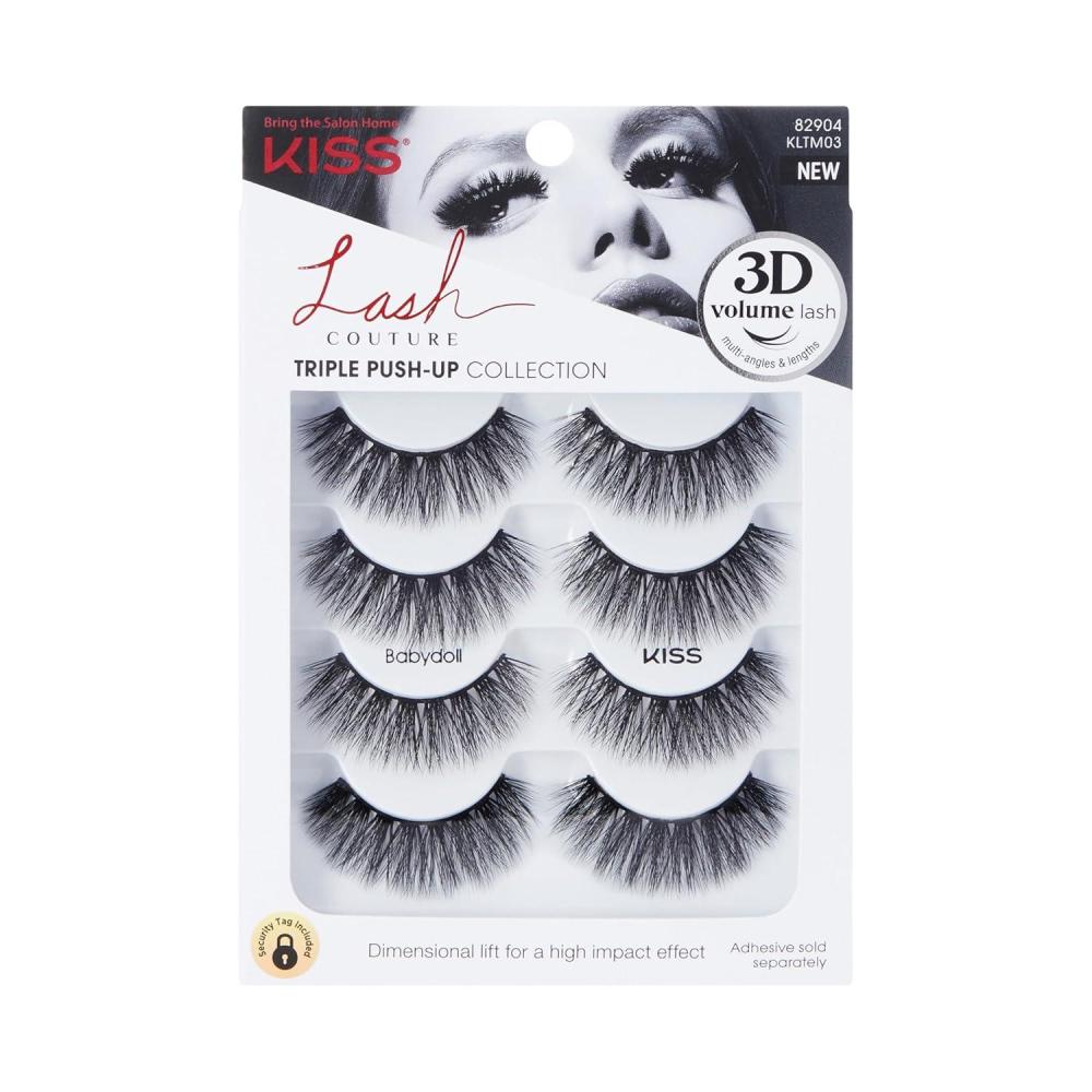 imageKISS Triple PushUp False Eyelashes Robe 12mm Includes 4 Pairs Of Lashes Easy to Apply Reusable Lash ClustersBabydoll