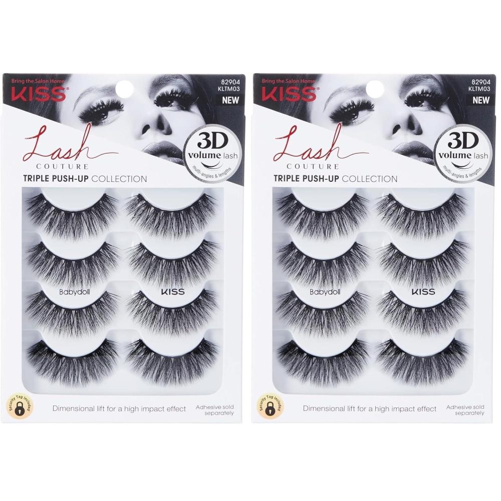 imageKISS Triple PushUp False Eyelashes Robe 12mm Includes 4 Pairs Of Lashes Easy to Apply Reusable Lash ClustersBlack