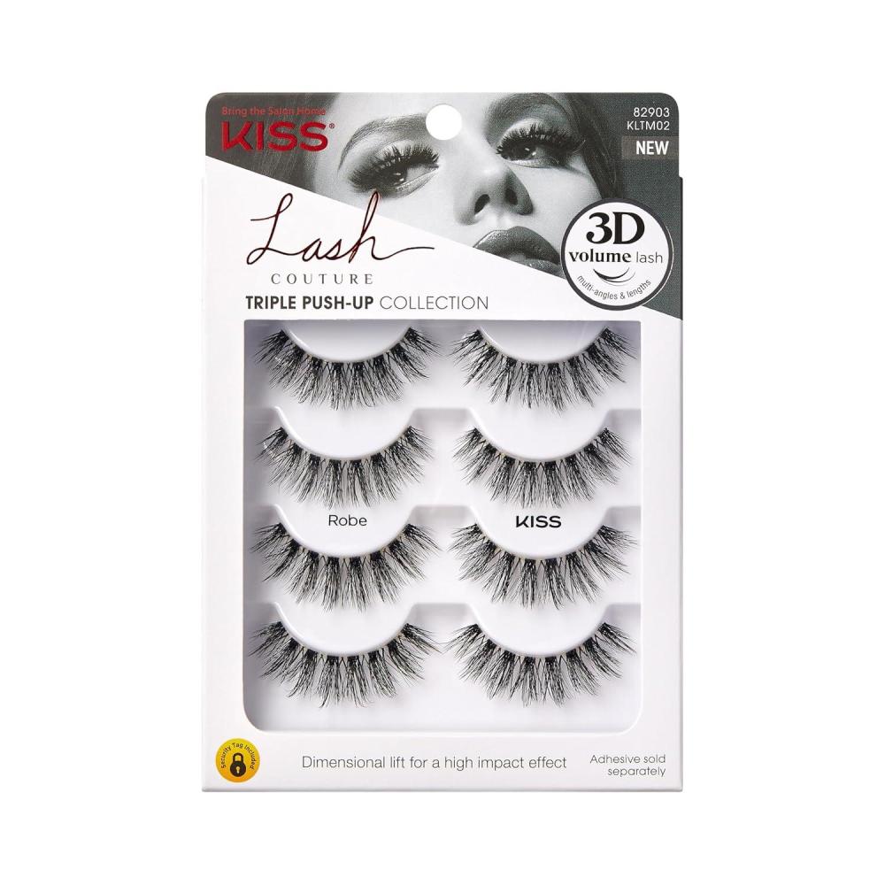 imageKISS Triple PushUp False Eyelashes Robe 12mm Includes 4 Pairs Of Lashes Easy to Apply Reusable Lash ClustersRobe