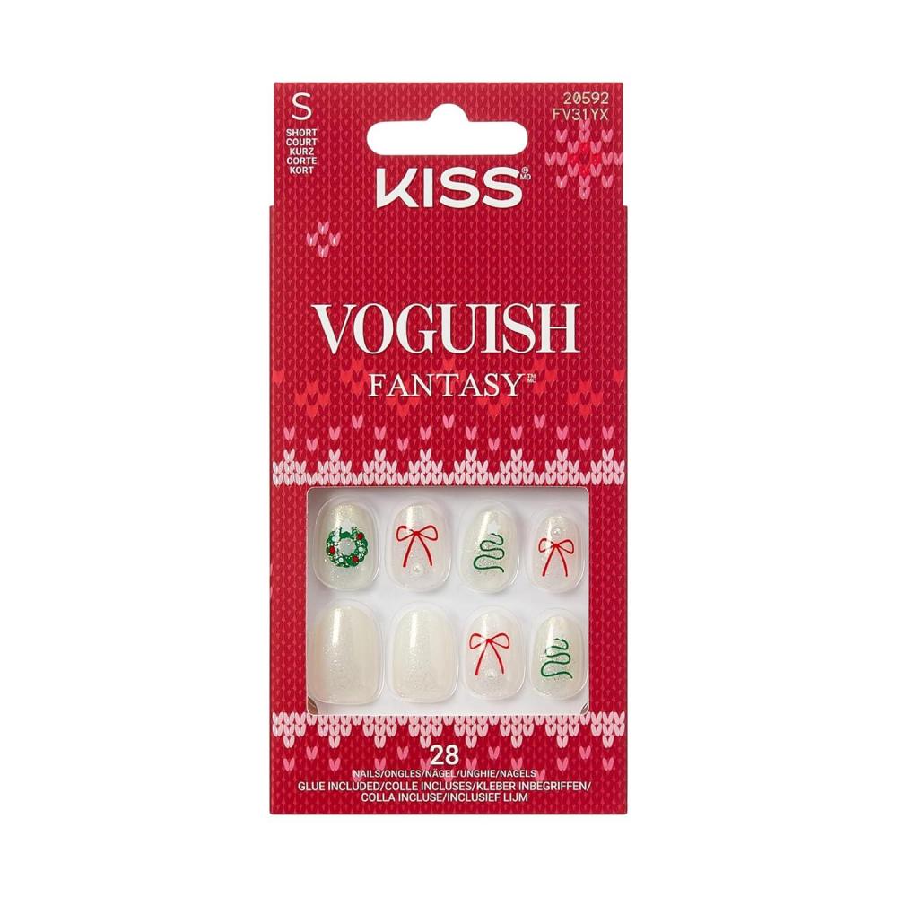 imageKISS Voguish Fantasy Holiday Press On Nails Merry Magic Navy Medium Oval No Damage To Natural Nails Pink Gel Nail Glue 2g Mini Nail File Manicure Stick ampamp 28 Fake NailsSugar  Spice