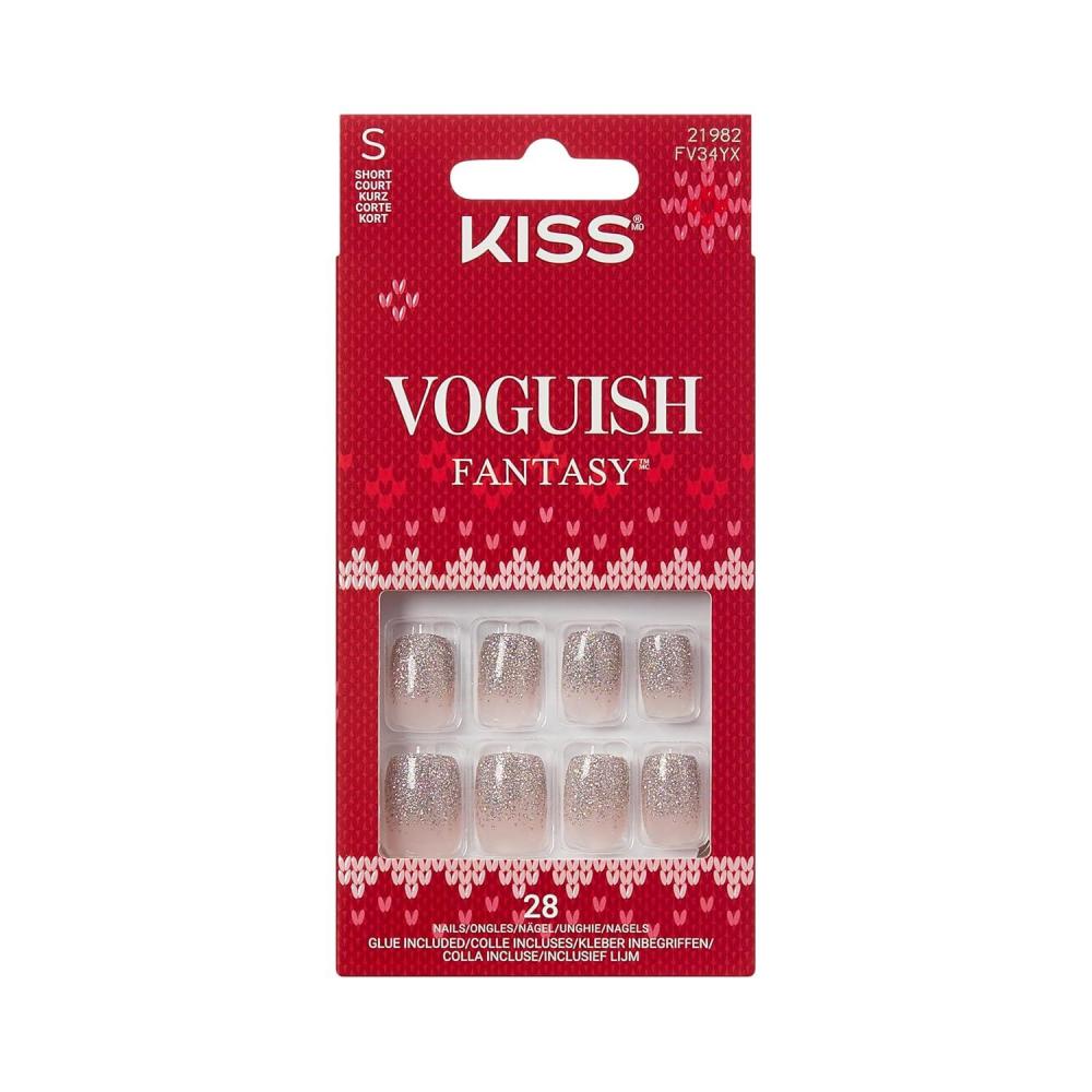 imageKISS Voguish Fantasy Holiday Press On Nails Merry Magic Navy Medium Oval No Damage To Natural Nails Pink Gel Nail Glue 2g Mini Nail File Manicure Stick ampamp 28 Fake NailsIcicle