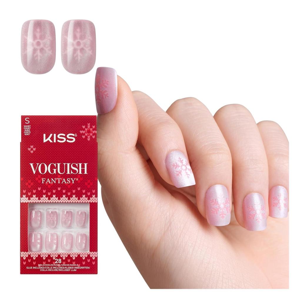 imageKISS Voguish Fantasy Holiday Press On Nails Merry Magic Navy Medium Oval No Damage To Natural Nails Pink Gel Nail Glue 2g Mini Nail File Manicure Stick ampamp 28 Fake NailsFrosty Delights