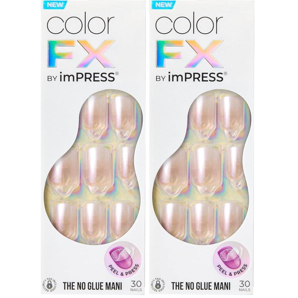imageKISS colorFX by imPRESS Press On Nails Rebel Solid White Short Squoval IMPROVED adhesive Up to 10Day Hold Nail Kit Includes 30 Fake Nails Prep Pad Manicure Stick Mini Nail FilePack of 2