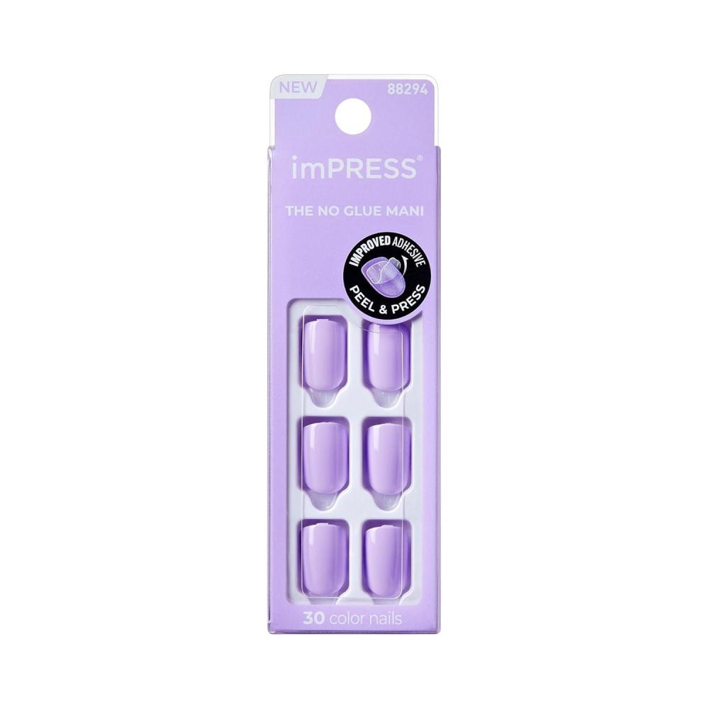 imageKISS imPRESS Color PressOn Manicure Fake Nails Vivid Lavender Short ampamp Square Solid Purple Ready To Wear Chip Proof Smudge Proof No Dry Time Mini File ampamp More 30 Count