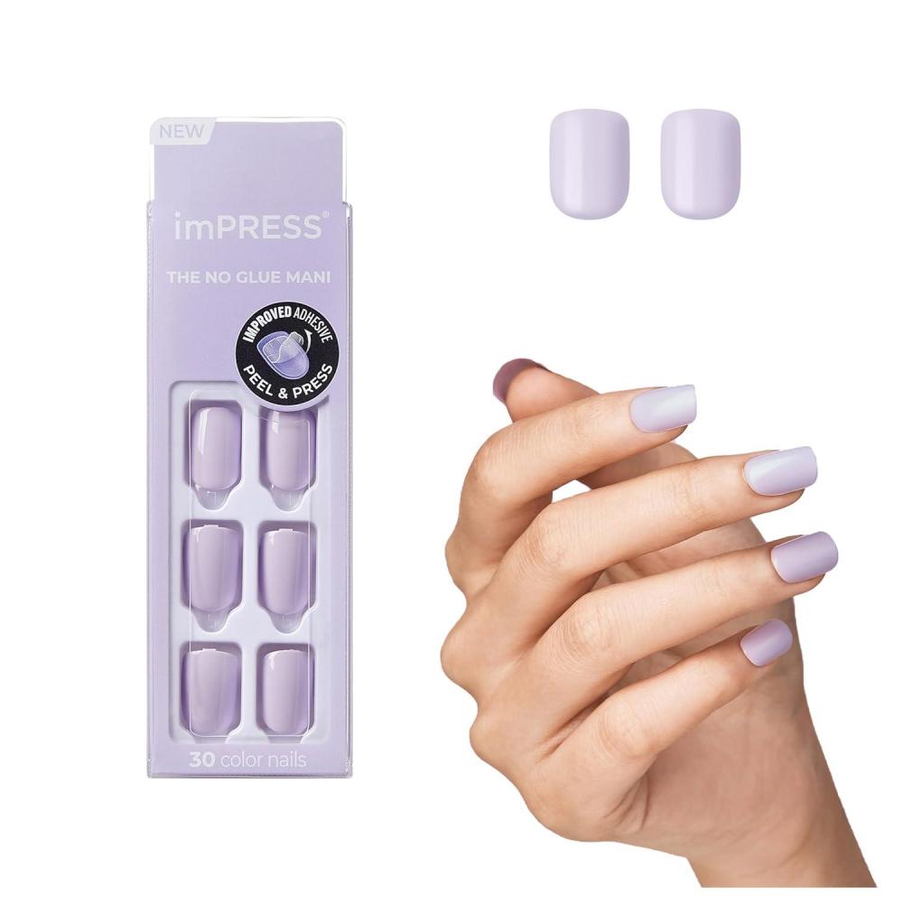 imageKISS imPRESS Color PressOn Manicure Gel Nail Kit PureFit Technology Short Length Picture Purplect PolishFree Solid Color Mani Includes Prep Pad Mini File Cuticle Stick and 30 Fake Nails