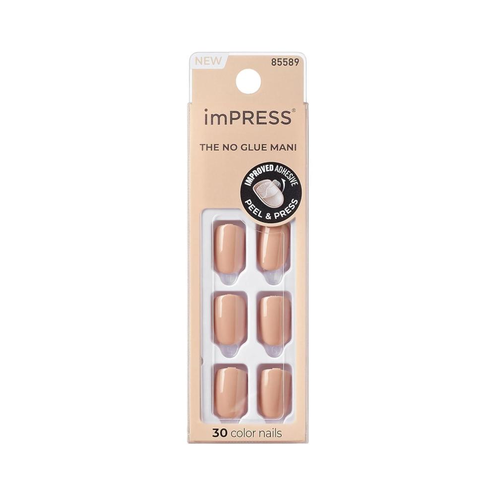 imageKISS imPRESS Color PressOn Manicure Gel Nail Kit PureFit Technology Short Length Taupe Prize PolishFree Solid Color Mani Includes Prep Pad Mini File Cuticle Stick and 30 Fake NailsShort