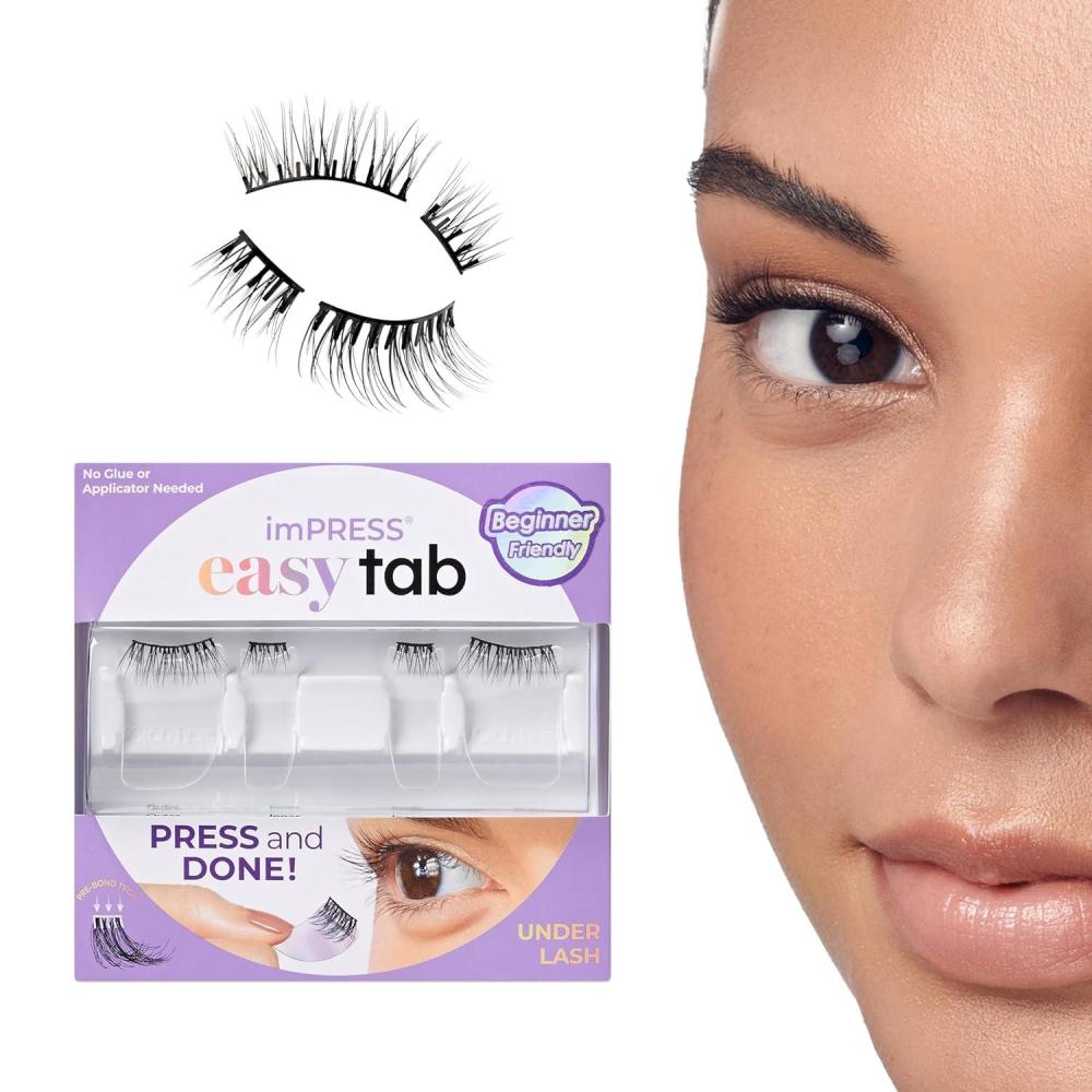 imageKISS imPRESS Falsies Easy Tab Press On Self Adhesive Eyelashes Black Authentic Natural 1 Pair of 5mm7mm Inner Natural Volume Eyelash Clusters ampamp 1 Pair of 7mm9mm Outer HalfLashes with Easy Tabs1 count Pack of 4
