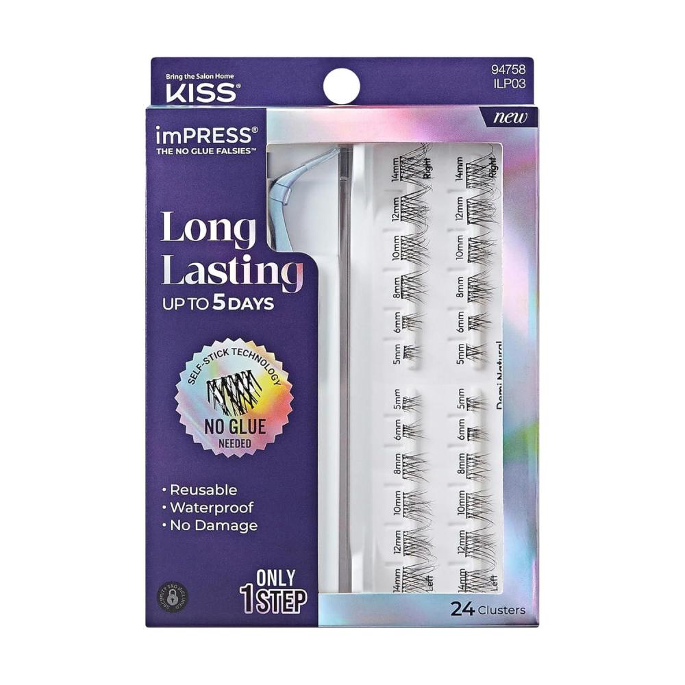 imageKISS imPRESS Falsies Long Lasting Self Adhesive Eyelashes Demi Edgy 5 Day Extended Wear 24 Natural Volume Lash Clusters 5681012 ampamp 14mm Precision NonStick ApplicatorDemi Natural