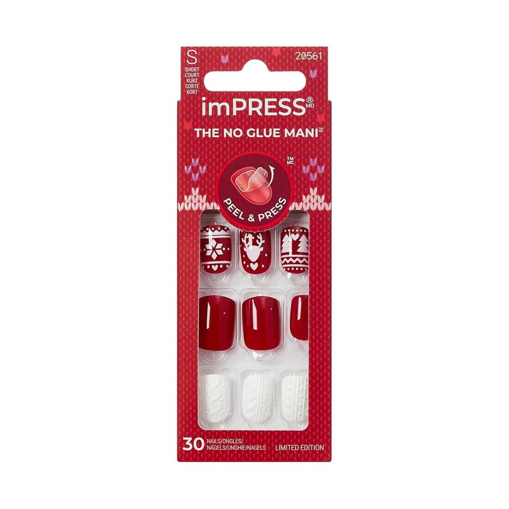 imageKISS imPRESS Holiday Press On Nails Be Merry Pink Short Oval 3D Effect Improved Super Hold Adhesive 30 Fake Nails Prep Pad Mini Nail File ampamp Manicure StickFeelin Festive