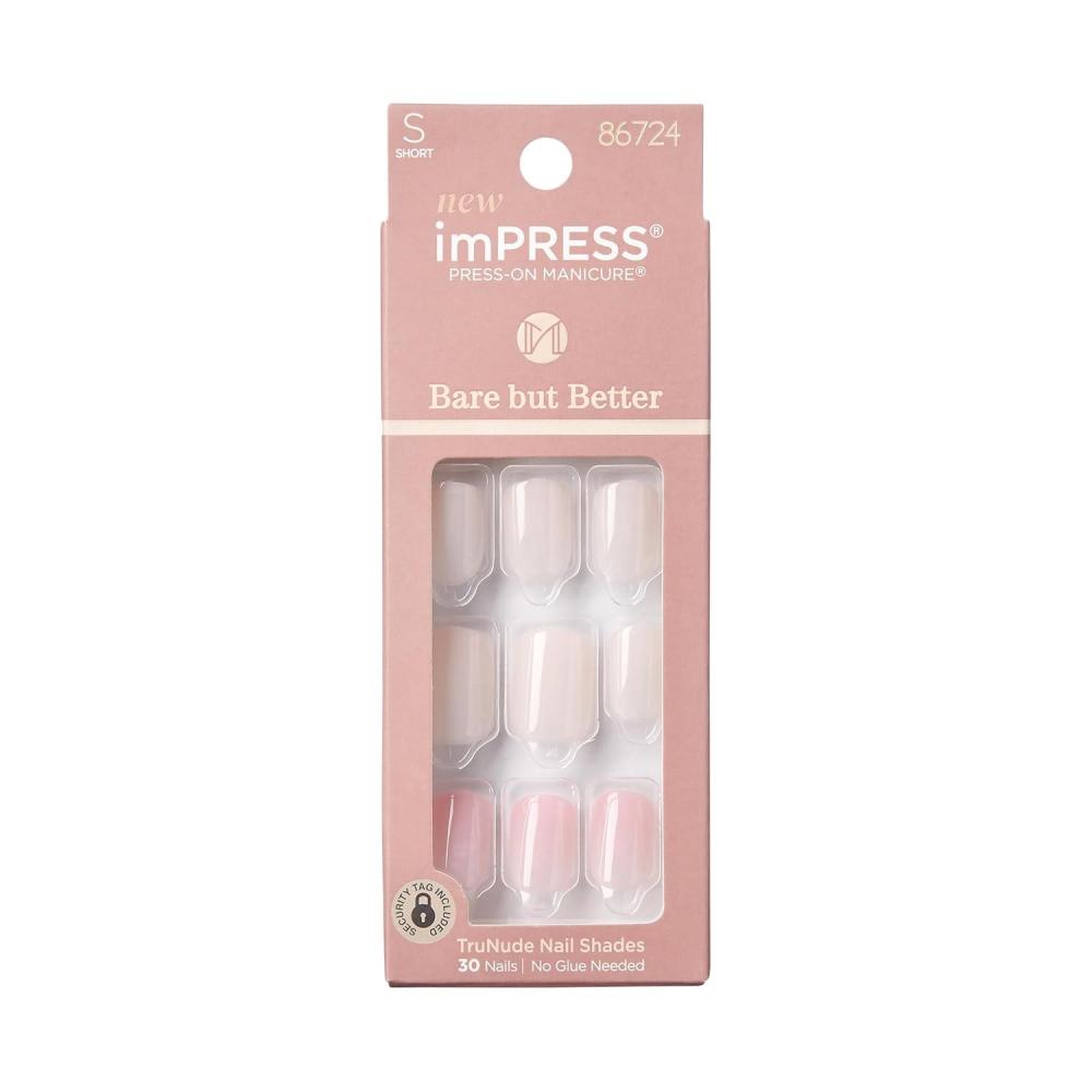 imageKISS imPRESS No Glue Mani Press On Nails Simple Pleasure Nude Short Size Squoval Shape Includes 30 Nails Prep Pad Instructions Sheet 1 Manicure Stick 1 Mini File30 Count Pack of 1