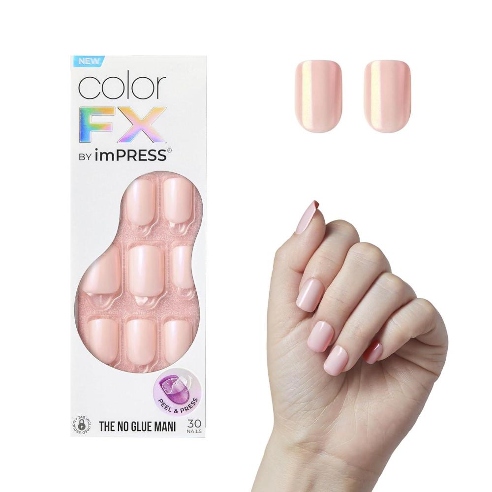 imageKISS imPRESS No Glue Mani Press On Nails Color FX Satellite Light Pink Short Size Squoval Shape Includes 30 Nails Prep Pad Instructions Sheet 1 Manicure Stick 1 Mini FileGood Mood