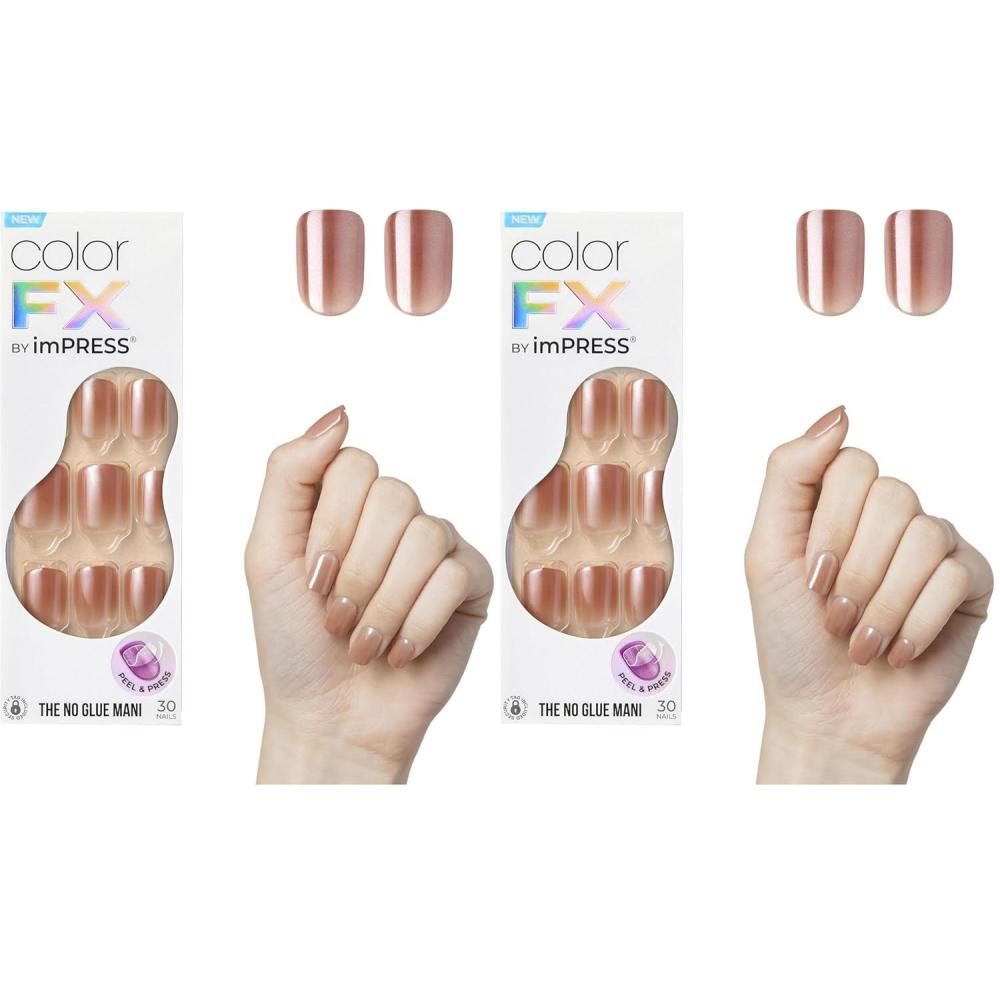 imageKISS imPRESS No Glue Mani Press On Nails Color FX Starstruck Beige Short Size Squoval Shape Includes 30 Nails Prep Pad Instructions Sheet 1 Manicure Stick 1 Mini File33 Count Pack of 2