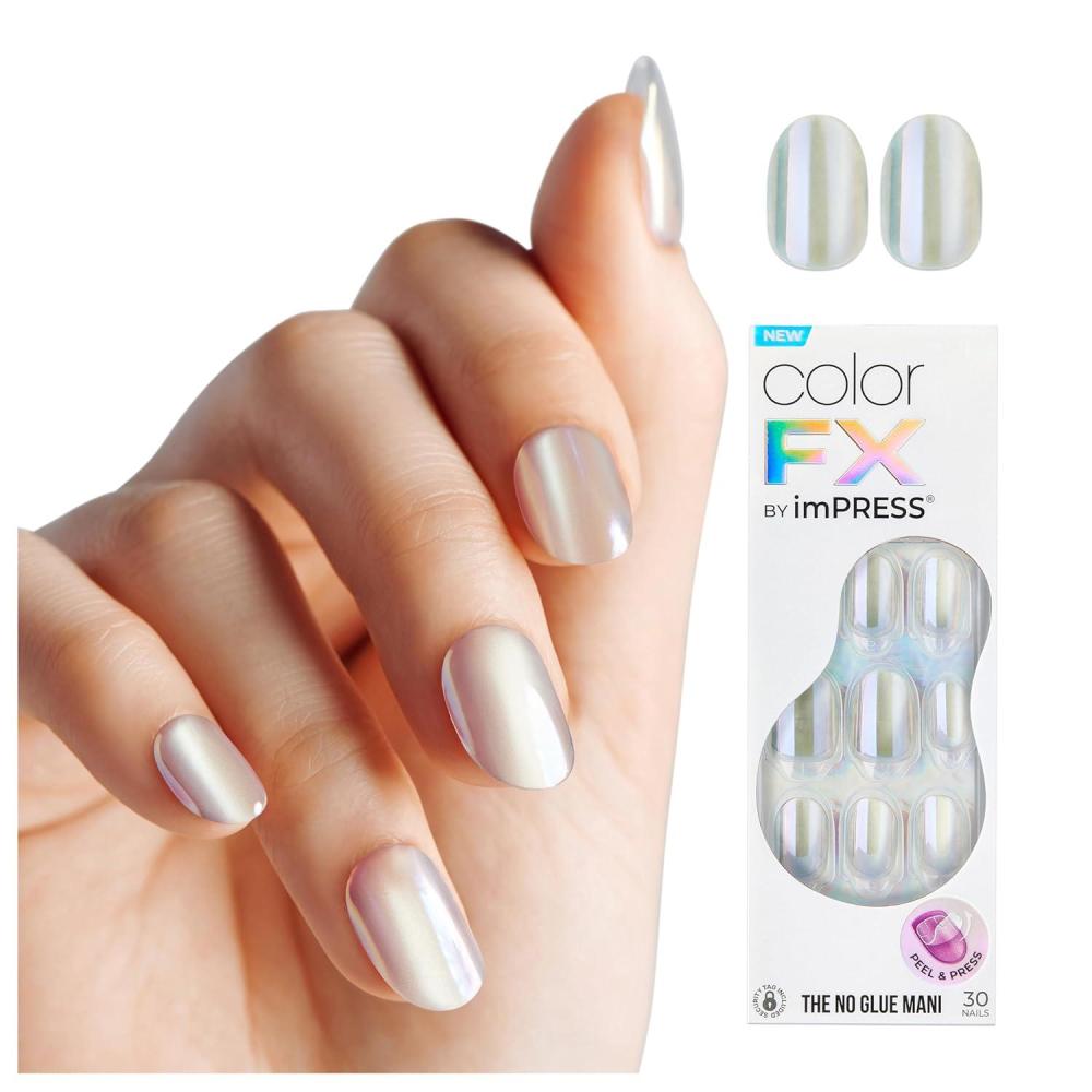imageKISS imPRESS No Glue Mani Press On Nails Color FX Starstruck Beige Short Size Squoval Shape Includes 30 Nails Prep Pad Instructions Sheet 1 Manicure Stick 1 Mini FileShort Oval