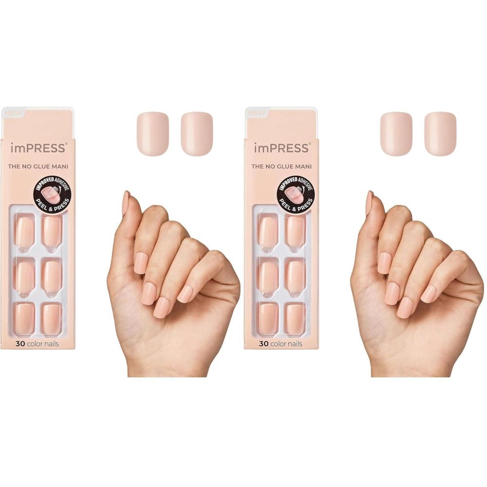 imageKISS imPRESS No Glue Mani Press On Nails Color Self Care Pink Short Size Squoval Shape Includes 30 Nails Prep Pad Instructions Sheet 1 Manicure Stick 1 Mini FileShort Pack of 2